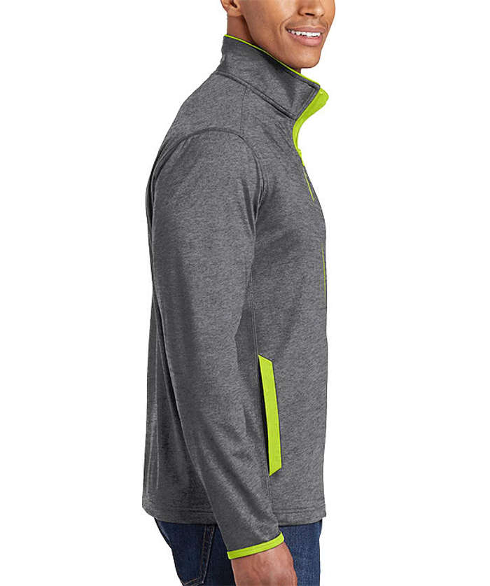 Sport-Tek Sport-Wick Stretch Full Zip Jacket - Charcoal Grey Heather / Charge Green