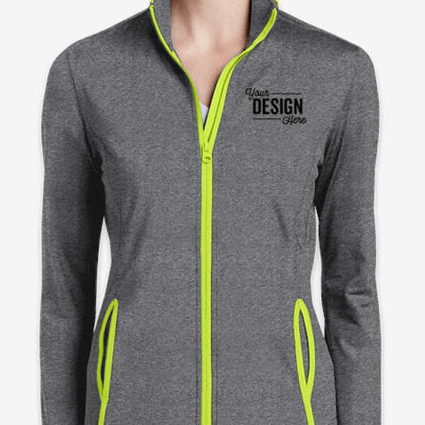 Sport-Tek Women's Sport-Wick Stretch Full Zip Jacket - Charcoal Grey Heather / Charge Green