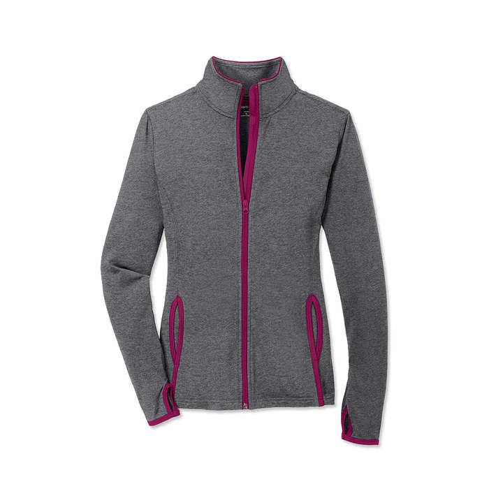 Sport-Tek Women's Sport-Wick Stretch Full Zip Jacket - Charcoal Grey Heather / Charge Green