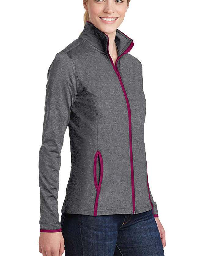 Sport-Tek Women's Sport-Wick Stretch Full Zip Jacket - Charcoal Grey Heather / Charge Green