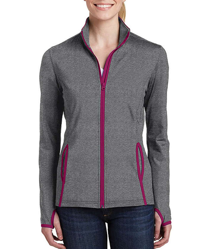 Sport-Tek Women's Sport-Wick Stretch Full Zip Jacket - Charcoal Grey Heather / Charge Green