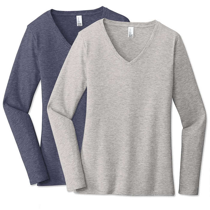 District Women's V.I.T. Long Sleeve V-Neck T-shirt - Light Grey Heather