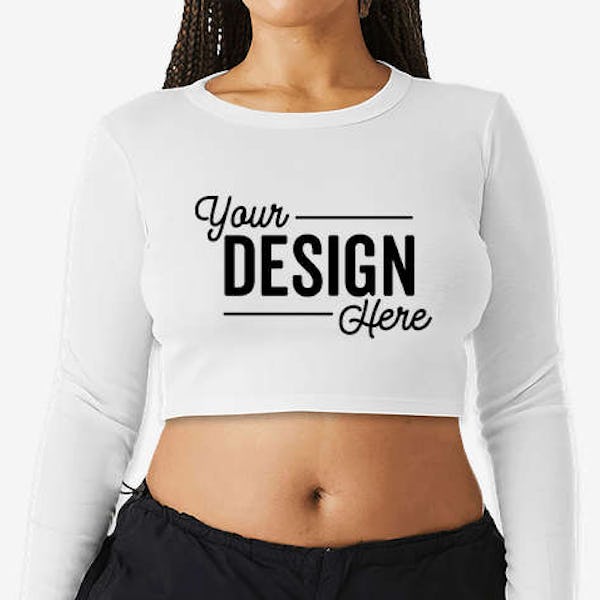 Bella + Canvas Women's Micro Rib Long Sleeve Crop T-shirt - Solid White Blend