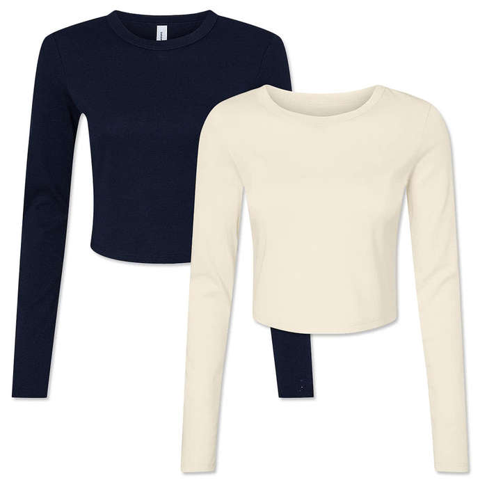 Bella + Canvas Women's Micro Rib Long Sleeve Crop T-shirt - Solid White Blend