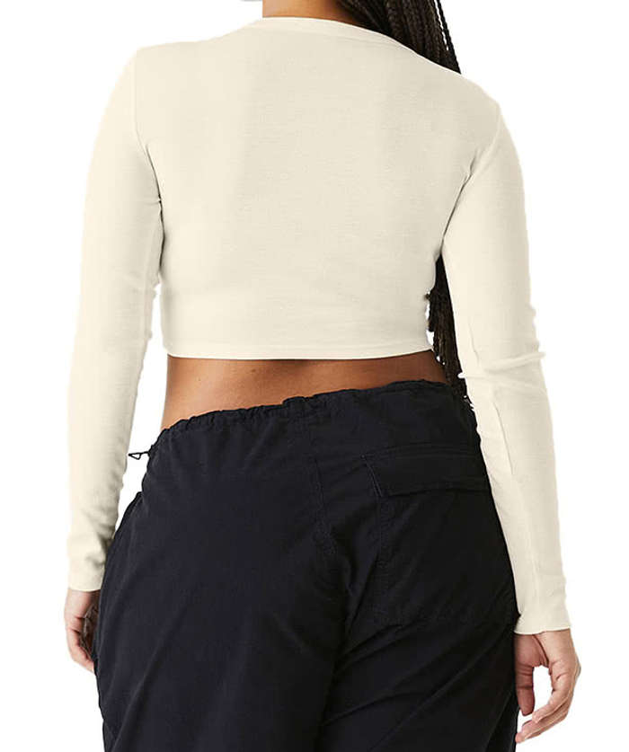 Bella + Canvas Women's Micro Rib Long Sleeve Crop T-shirt - Solid White Blend