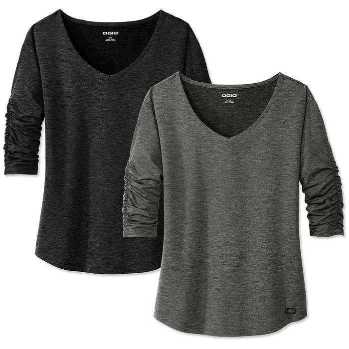 OGIO Women's Evolution Cinched Sleeve Performance Blend Shirt - Tarmac Grey