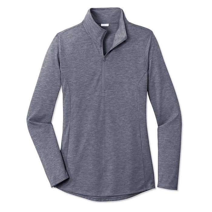Sport-Tek Women's Tri-Blend Quarter Zip Performance Shirt - Black Triad Solid