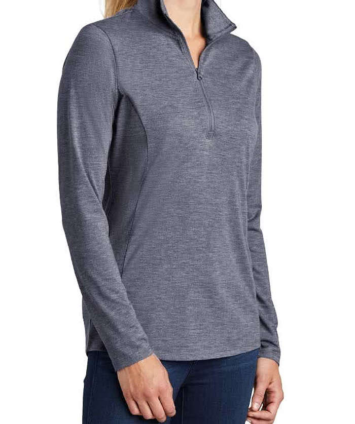 Sport-Tek Women's Tri-Blend Quarter Zip Performance Shirt - Black Triad Solid