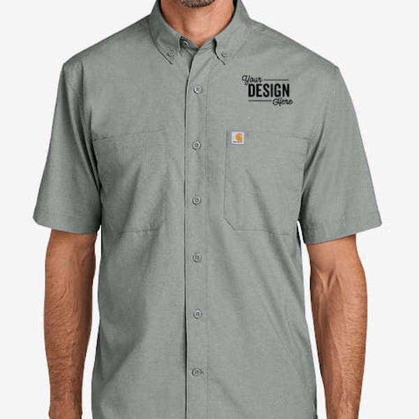 Carhartt Force Sun Defender Short Sleeve Work Shirt - Embroidered - Steel