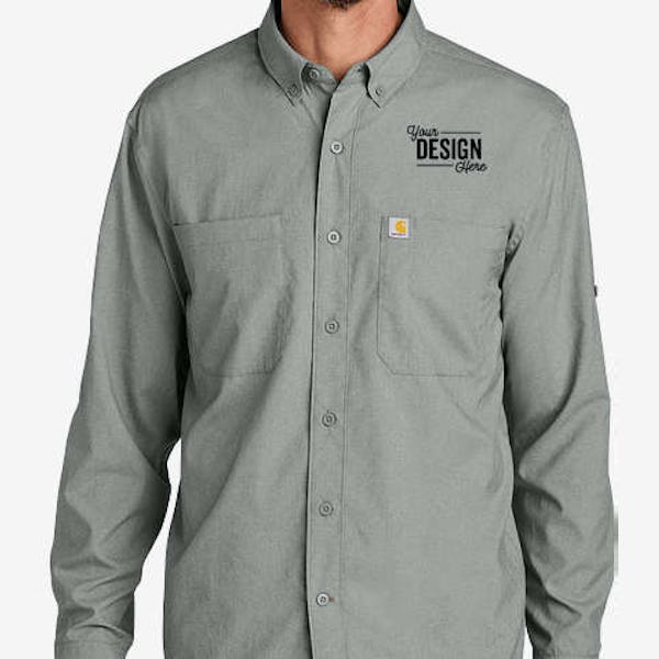 Carhartt Force Sun Defender Long Sleeve Work Shirt - Embroidered - Steel