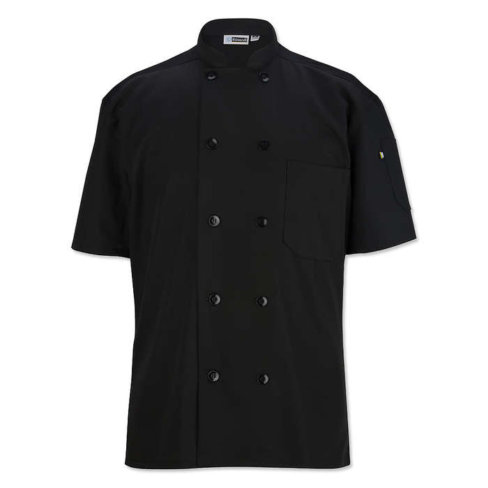 Edwards 10 Button Mesh Back Short Sleeve Chef Coat - Black