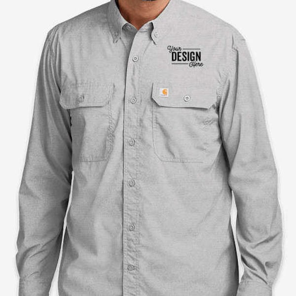 Carhartt Force Solid Long Sleeve Work Shirt - Embroidered - Steel