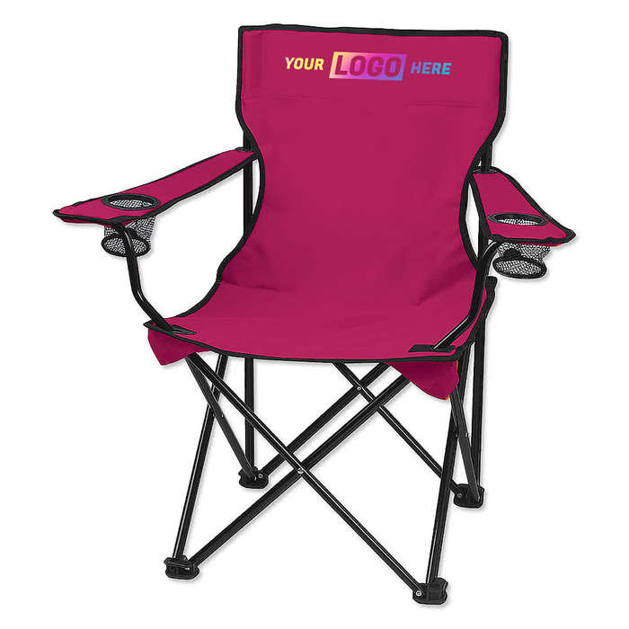 Dual Cup Holder Folding Chair with Carrying Bag - Black