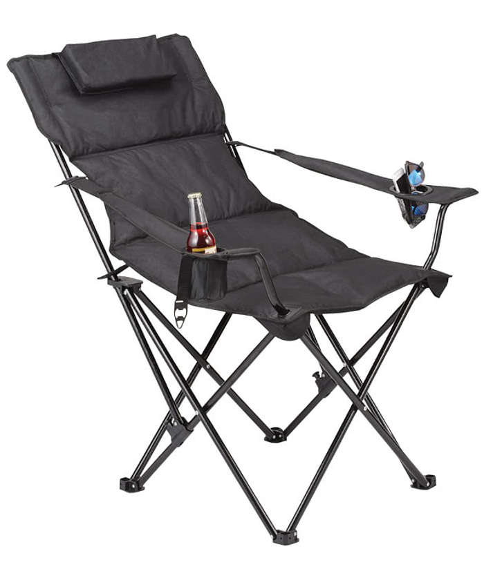 Full Color Padded Foldable Reclining Camping Chair - Black