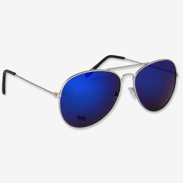 Color Mirrored Aviator Sunglasses - Silver with Blue