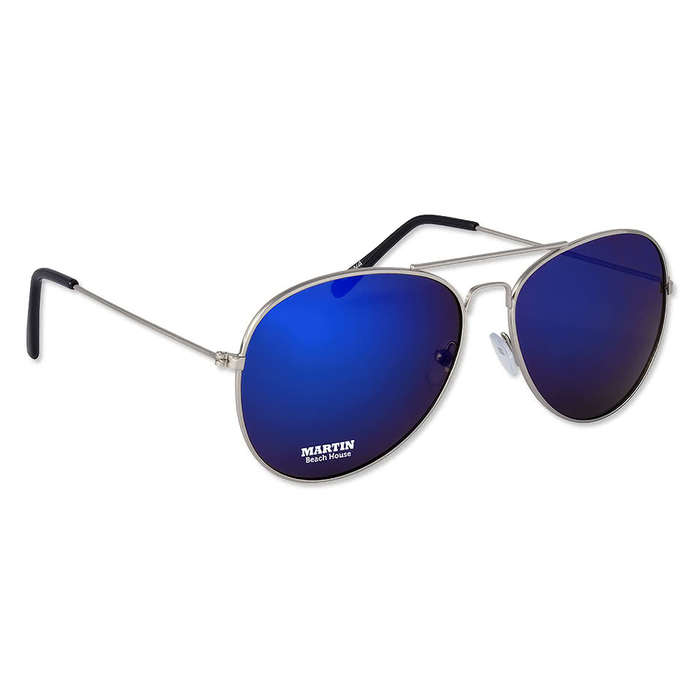 Color Mirrored Aviator Sunglasses - Silver with Blue