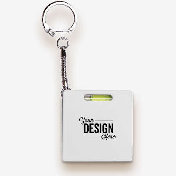 Full Color Square Level Tape Measure Keychain - White