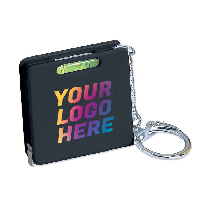 Full Color Square Level Tape Measure Keychain - White