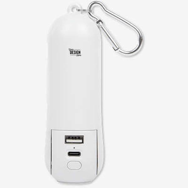 Rechargeable 1,800 mAh Portable Power Bank with Mini Fan and Flashlight - White