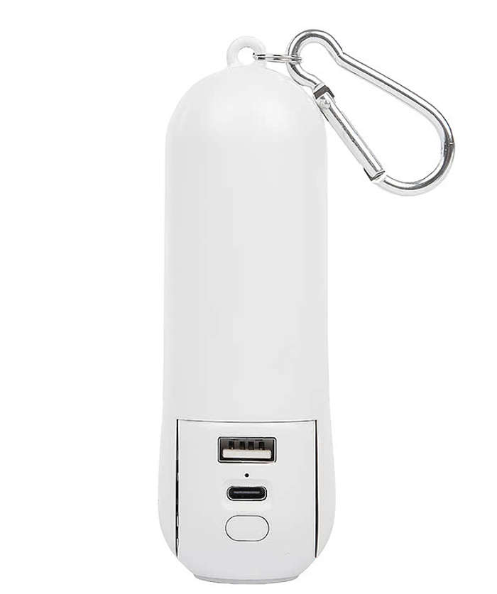 Rechargeable 1,800 mAh Portable Power Bank with Mini Fan and Flashlight - White