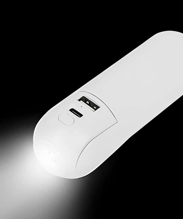 Rechargeable 1,800 mAh Portable Power Bank with Mini Fan and Flashlight - White