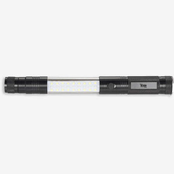 Laser Engraved Telescopic Magnetic COB LED Flashlight with Sidelight - Black