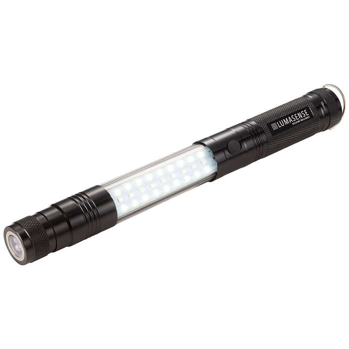 Laser Engraved Telescopic Magnetic COB LED Flashlight with Sidelight - Black