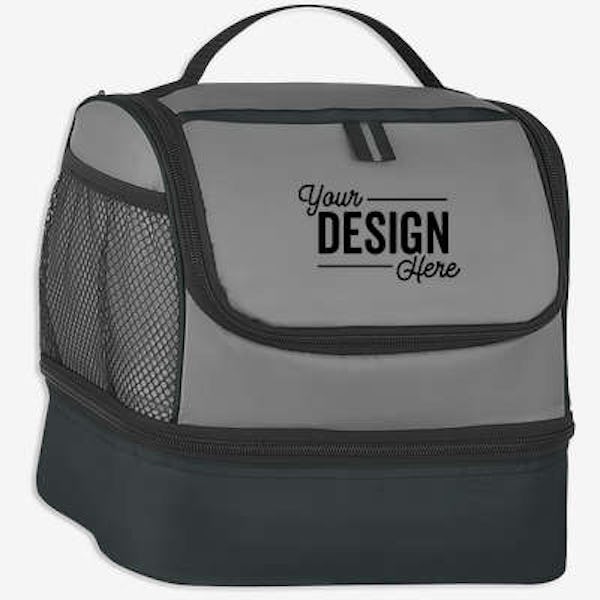 Dual Compartment 18 Can Lunch Pail Bag - Gray with Black
