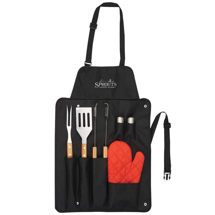 BBQ Now Apron and 7-Piece BBQ Set - Black