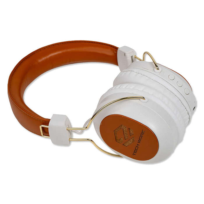 Laser Engraved TerraTone Recycled Wireless Bluetooth Headphones - White / Brown