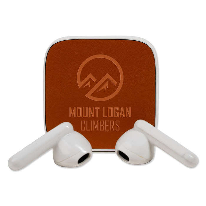 Laser Engraved TerraTone Recycled Wireless Bluetooth Earbuds - White / Brown