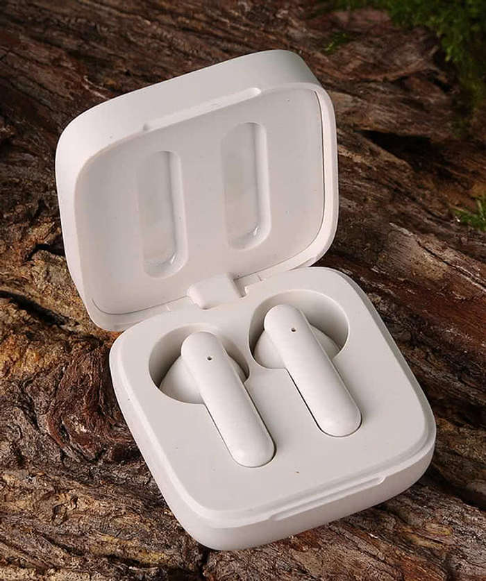 Laser Engraved TerraTone Recycled Wireless Bluetooth Earbuds - White / Brown