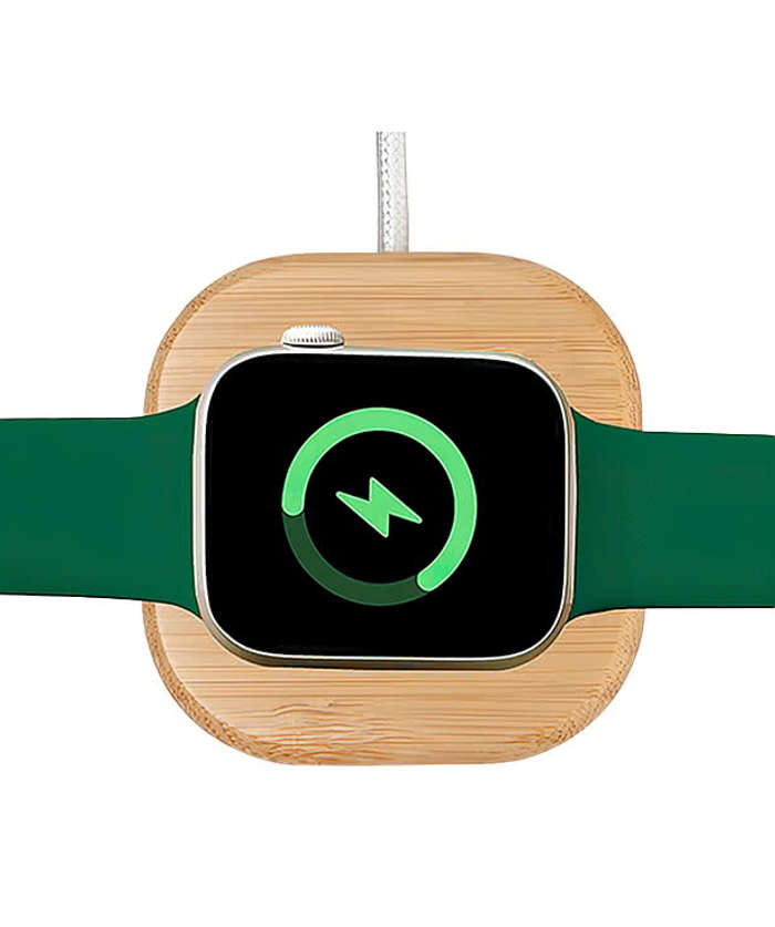 Laser Engraved Bamboo Wireless Earbuds & Watch Charger - Black / Bamboo