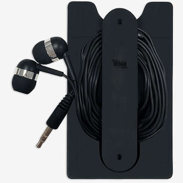 Phone Wallet with Earbuds - Black