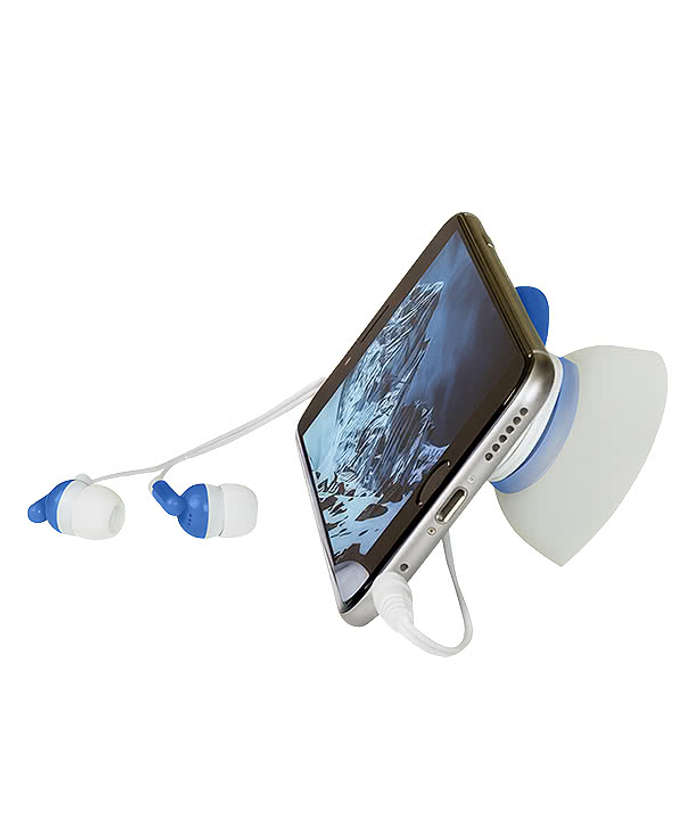 2-in-1 Wired Earbuds and Phone Stand - Blue 4 2-in-1 Wired Earbuds and Phone Stand - Blue