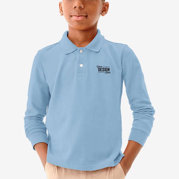 Primary Youth Recycled Long Sleeve Pique Polo - Stream