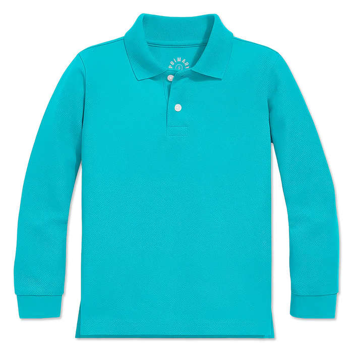 Primary Youth Recycled Long Sleeve Pique Polo - Stream