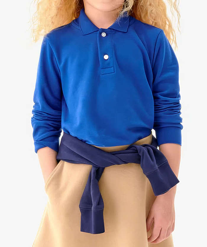 Primary Youth Recycled Long Sleeve Pique Polo - Stream