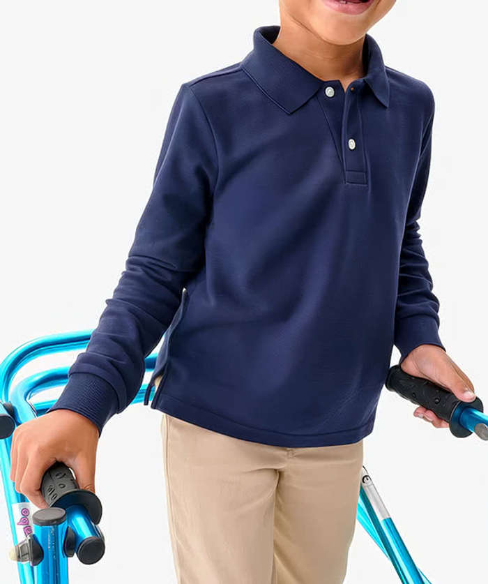Primary Youth Recycled Long Sleeve Pique Polo - Stream
