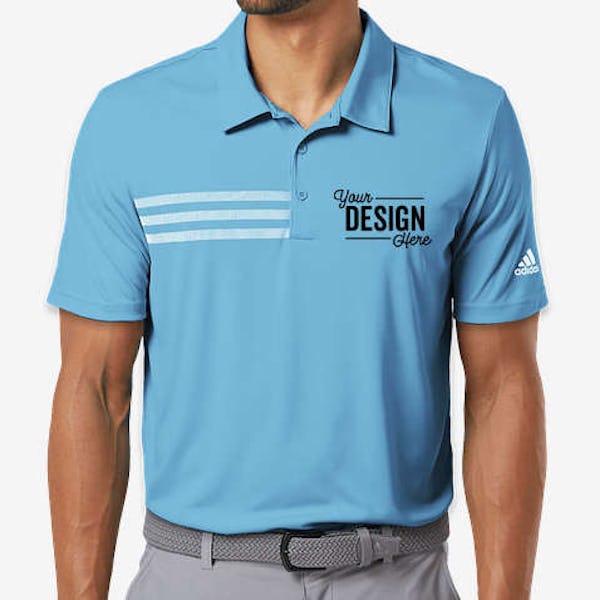 Adidas 3-Stripes UPF 50+ Performance Polo - Embroidered - Lucky Blue / White