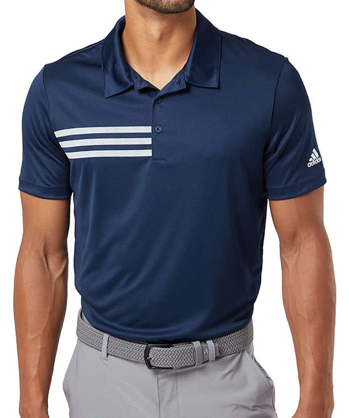 Adidas 3-Stripes UPF 50+ Performance Polo - Embroidered - Lucky Blue / White