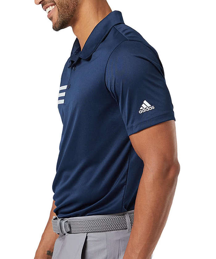 Adidas 3-Stripes UPF 50+ Performance Polo - Embroidered - Lucky Blue / White
