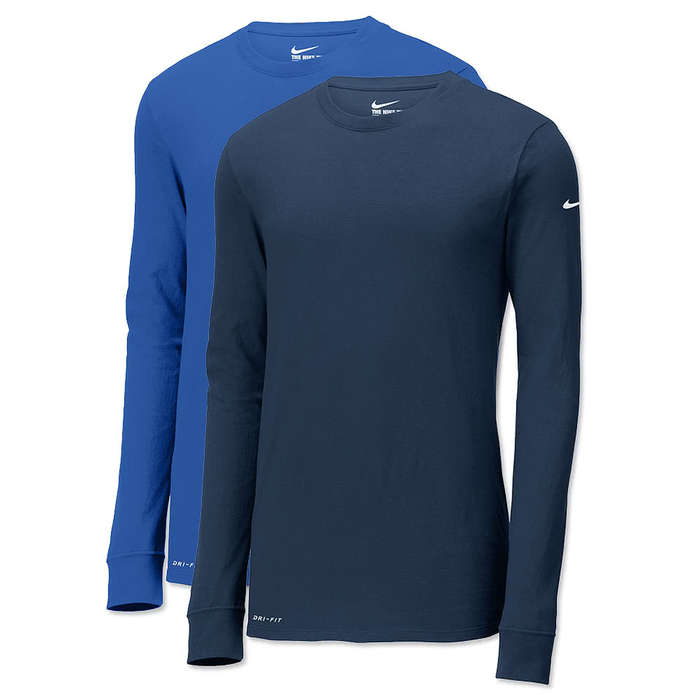 Nike Dri-FIT Long Sleeve Jersey Blend Performance Shirt - College Navy