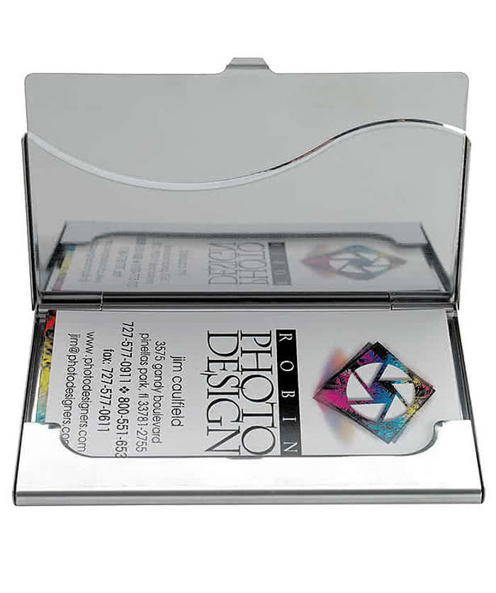 Laser Engraved Premium Metal Business Card Holder - Silver 3 Laser Engraved Premium Metal Business Card Holder - Silver