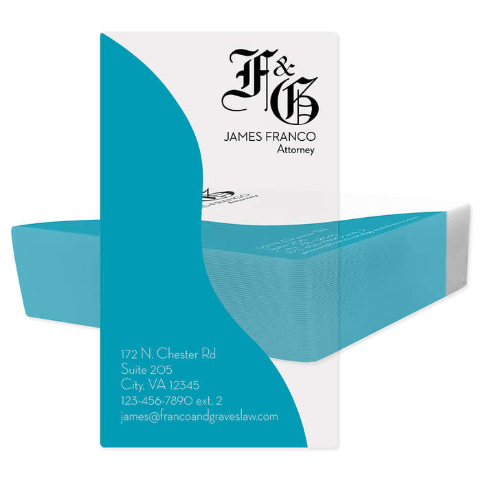 2" x 3.5" Vertical Clear Plastic Business Cards - Clear / Columbia Blue