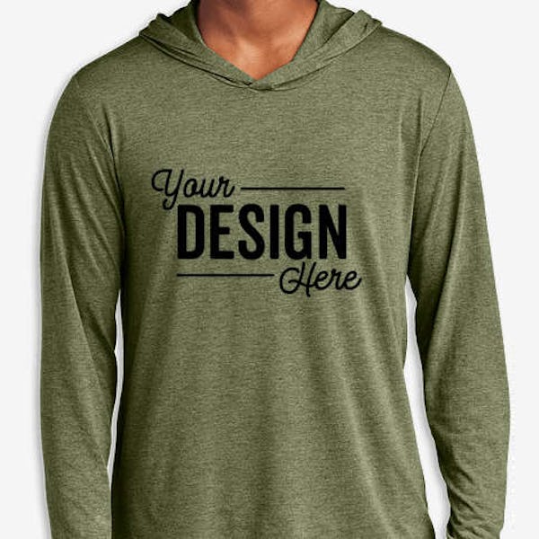 District Perfect Tri-Blend Hooded Long Sleeve T-shirt - Military Green Frost